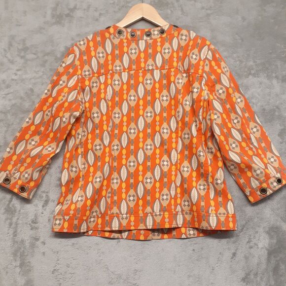 Multiples 60s/70s Printed Snap Button Grommett Women Corduroy Blazer Orange Sz L - Picture 7 of 10
